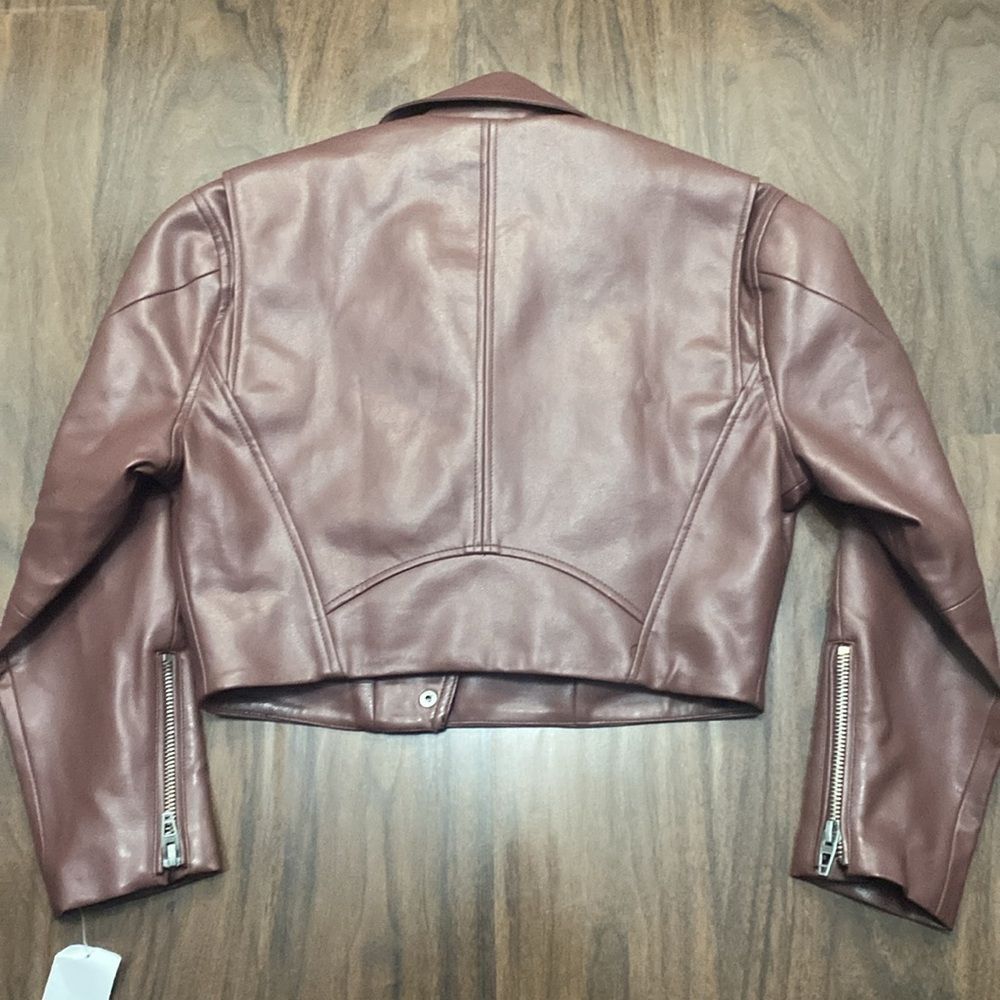 Blank NYC Faux Leather crop Head over Heels Moto Jacket Maroon/ Burgundy - Picture 5 of 5